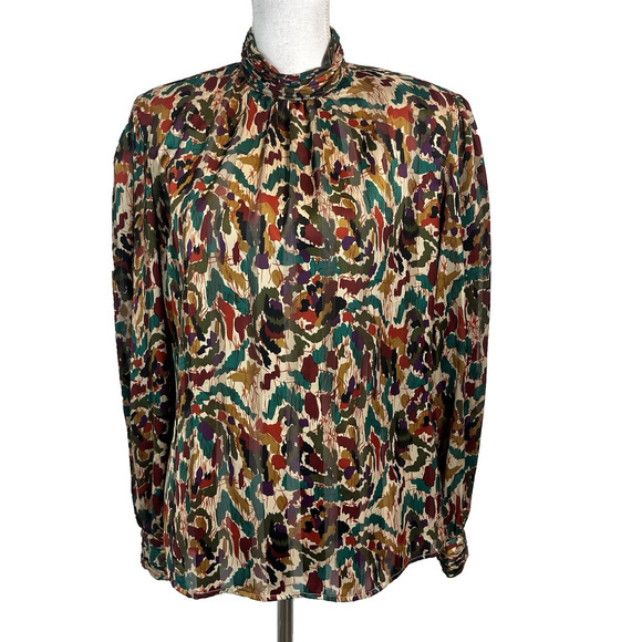 Vintage Notations Blouse sz 10 Orange Green Purple Career Shoulder Pads 90's Y2K - Picture 1 of 12